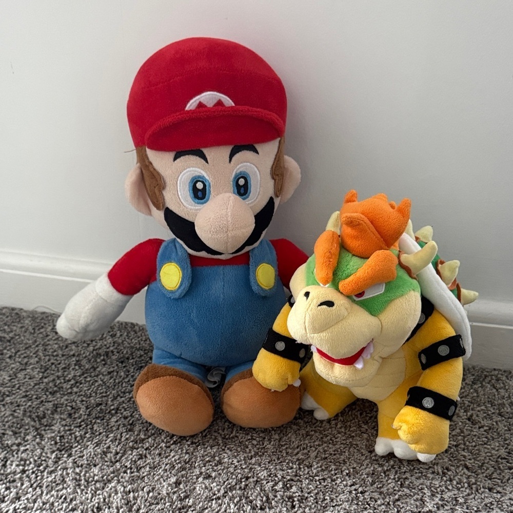 Nintendo Mario and Bowser Plush Duo - Red, Blue, Orange
